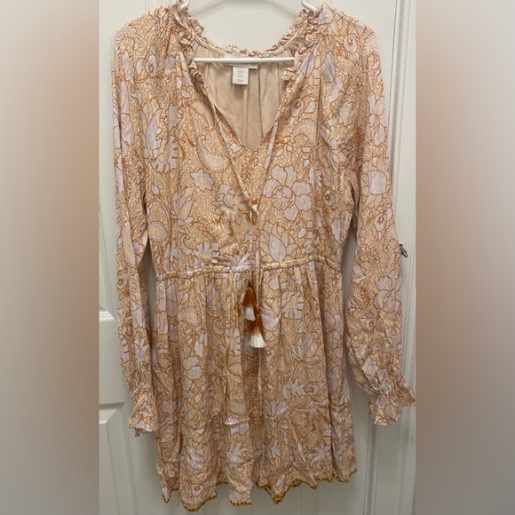 House of Harlow 1960 Dresses & Skirts - House of Harlow 1960 Gold And Lavender Paisley Neck-Tie ruffled mini Dress XS